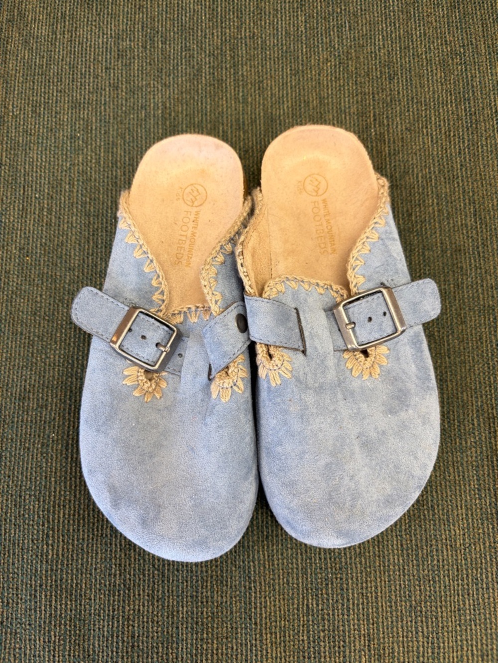 White Mountain Light Blue Suede Kids Slip-On Clogs with Buckle